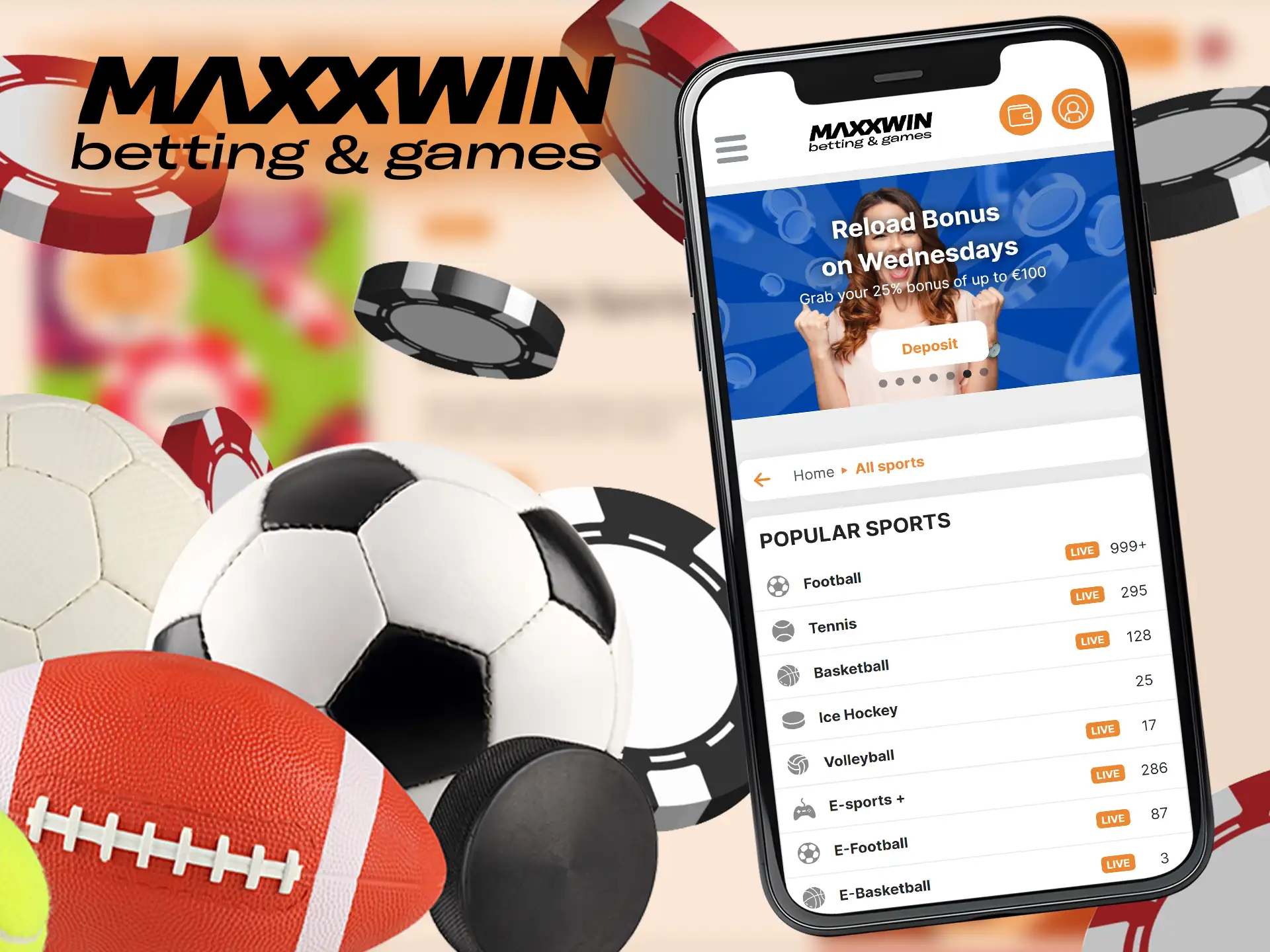 Bet on sports in the Maxxwin mobile app!