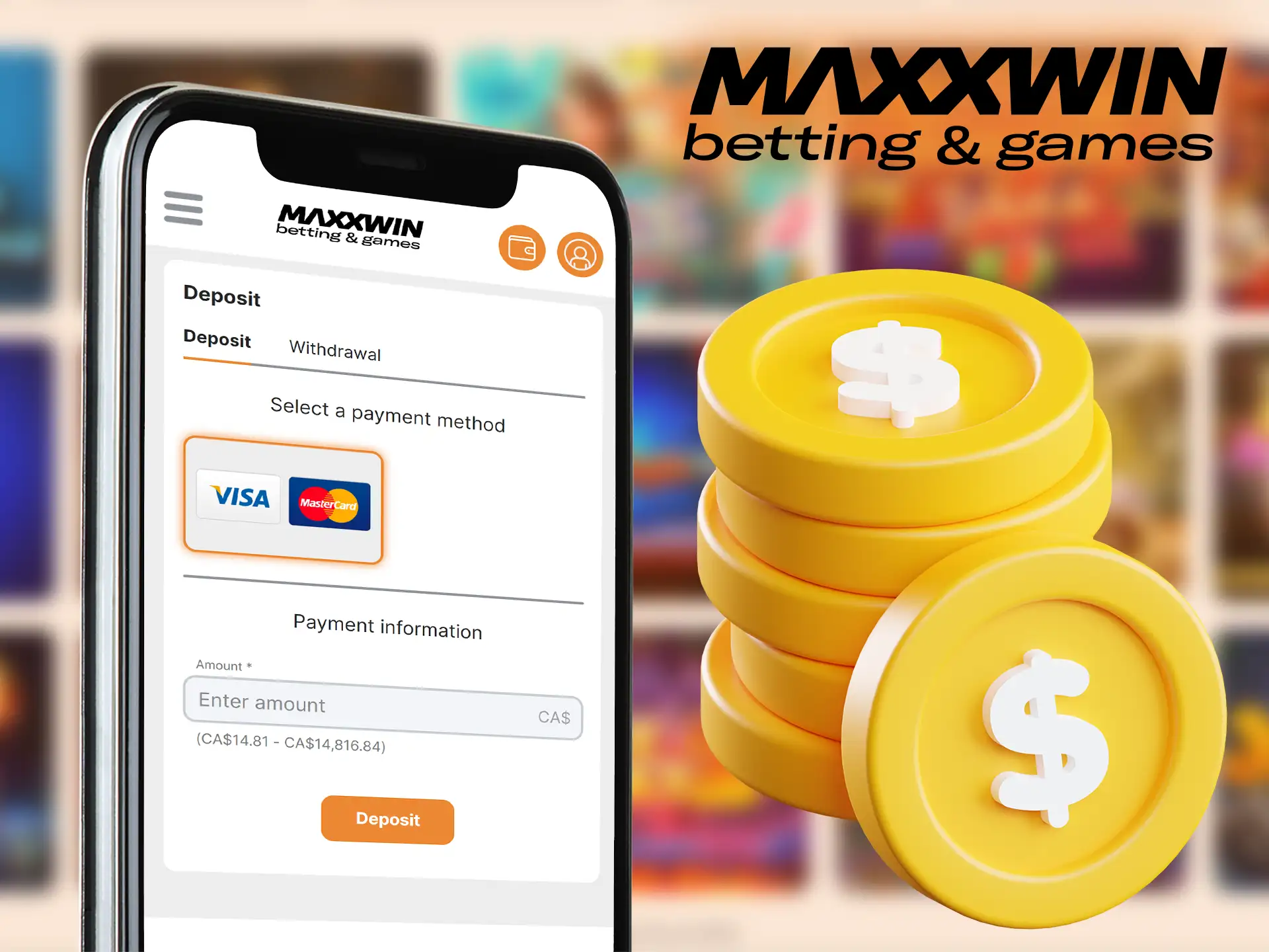 Deposits and withdrawals are as easy with the Maxxwin mobile app.