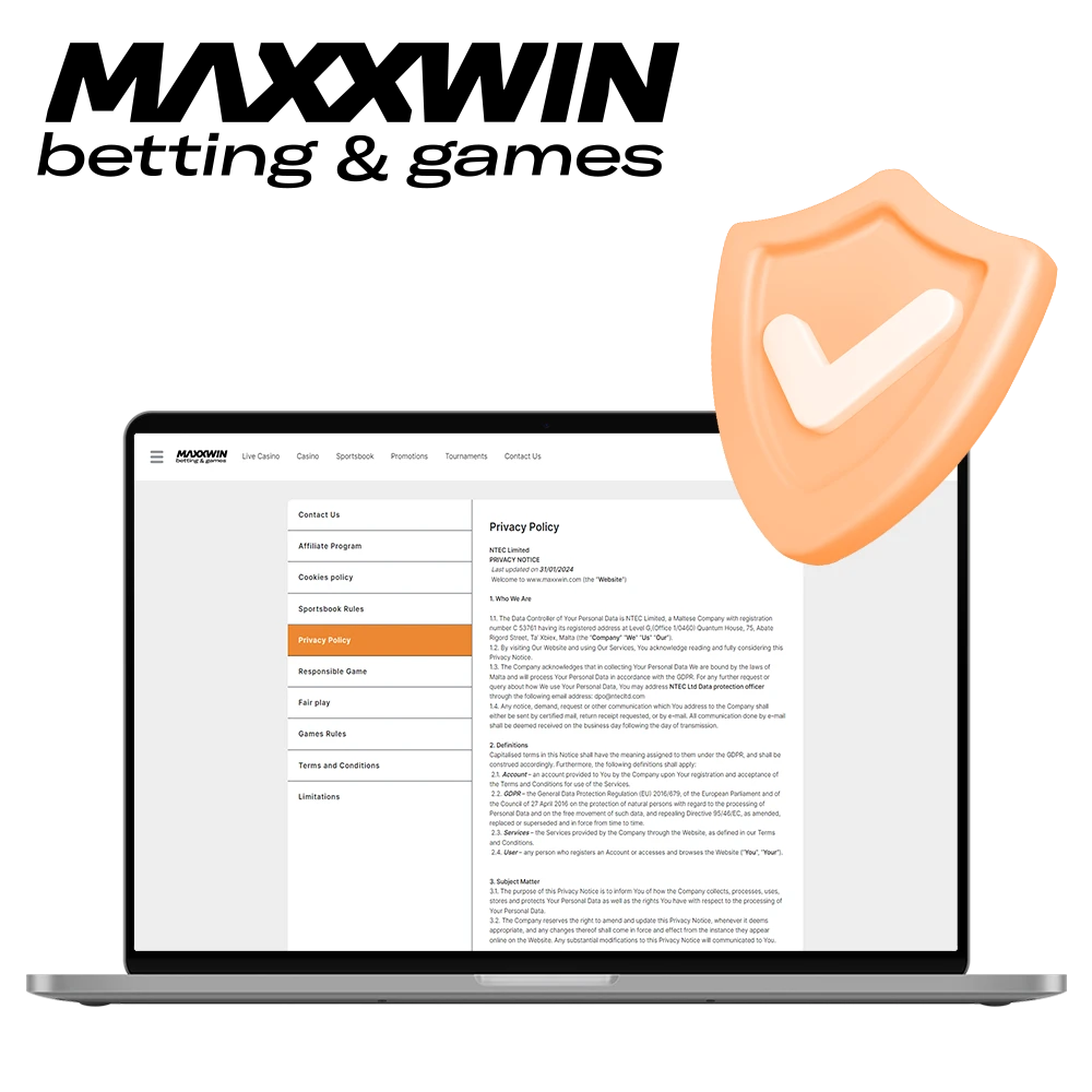 To register on Maxxwin's official website, players must accept the privacy policy and terms for handling their personal data.