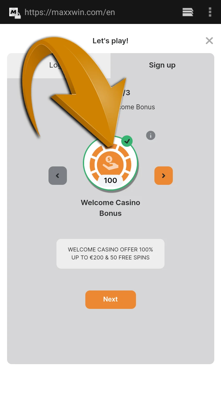 Choose a bonus during the registration process at Maxxwin.