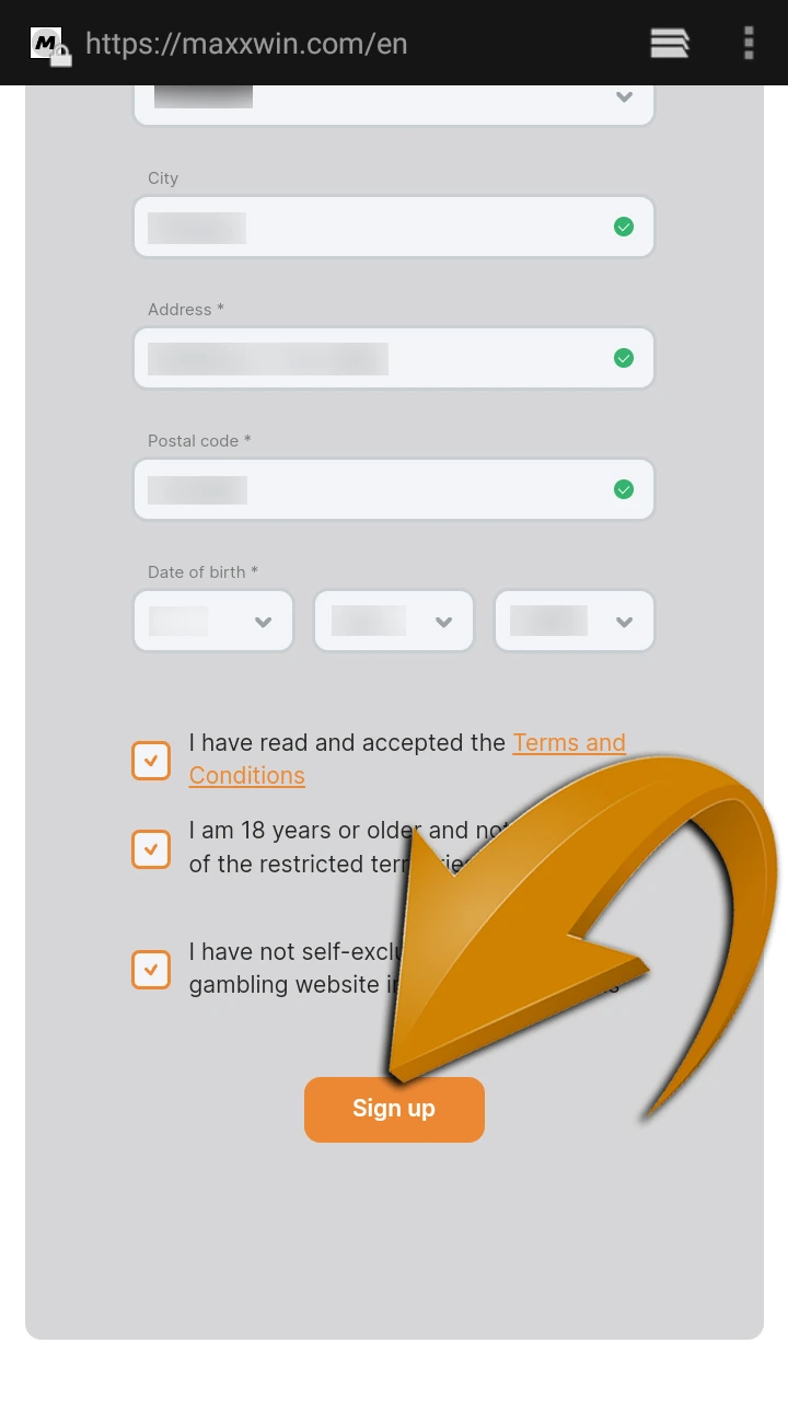 Verify that the information entered is correct and complete the registration process on the Maxxwin website.
