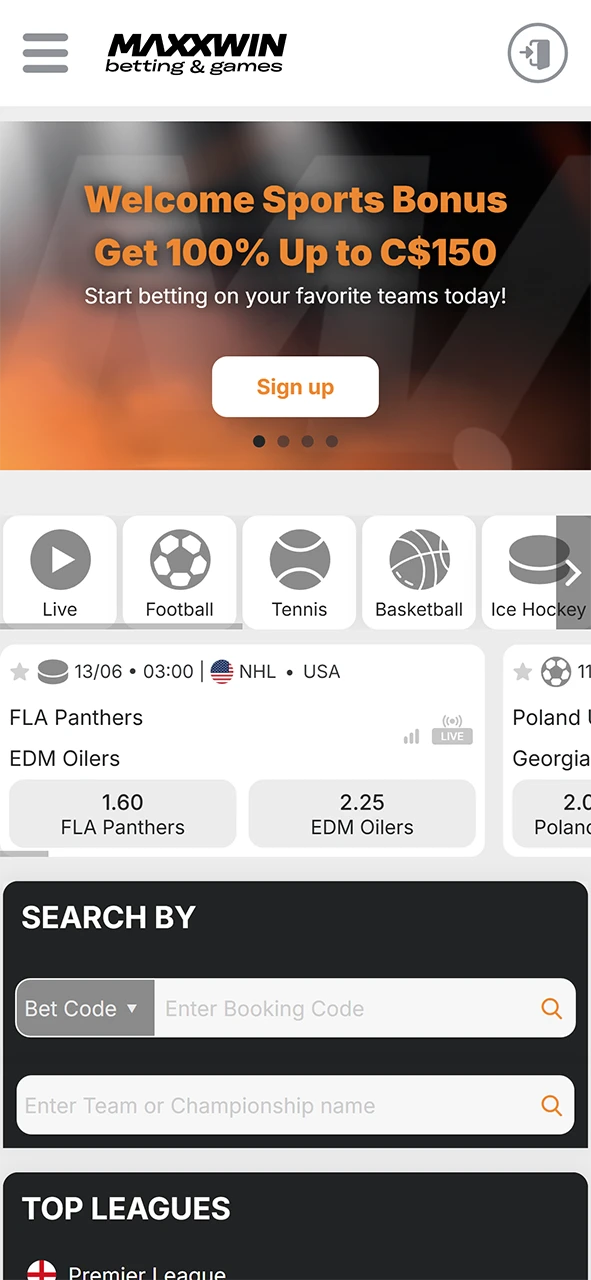 Choose an available sport to bet on at Maxxwin.