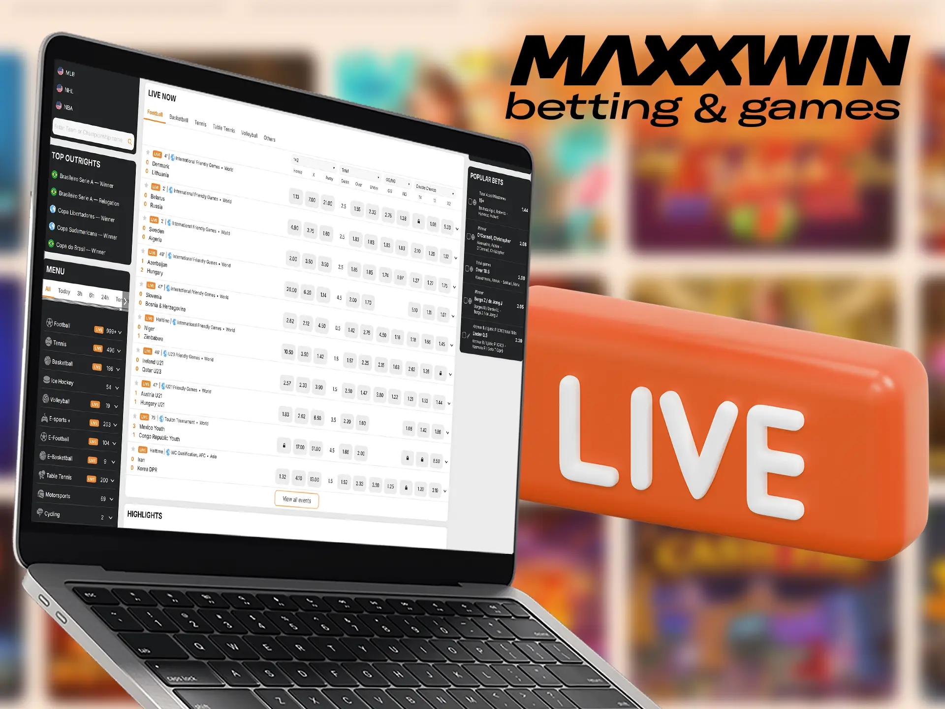 Maxxwin offers real-time betting on a variety of sports.