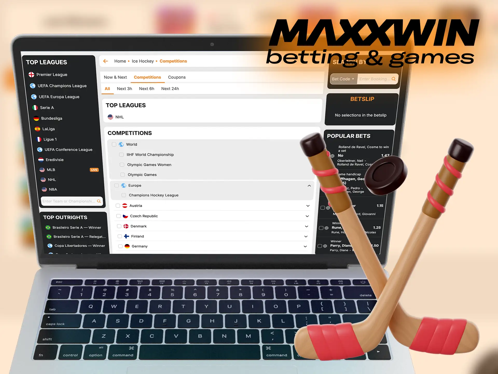 Bet on hockey games and follow Canadian leagues on Maxxwin.